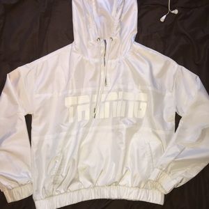 white athletic anorak hoodie